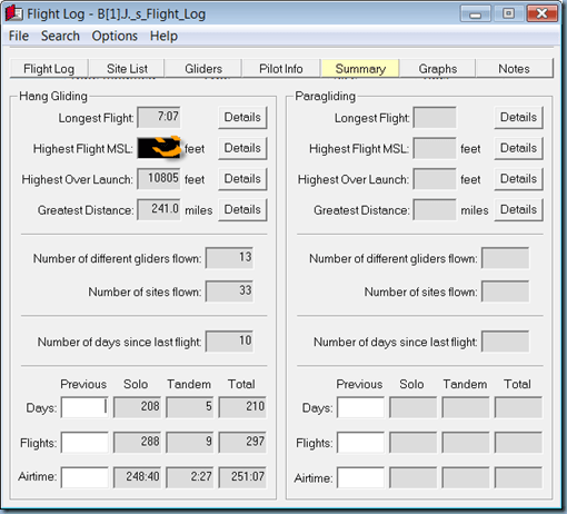 my flightlog summary
